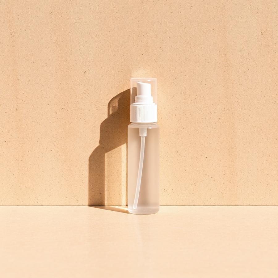 Warm neutral still life of a sealed research vial on stone